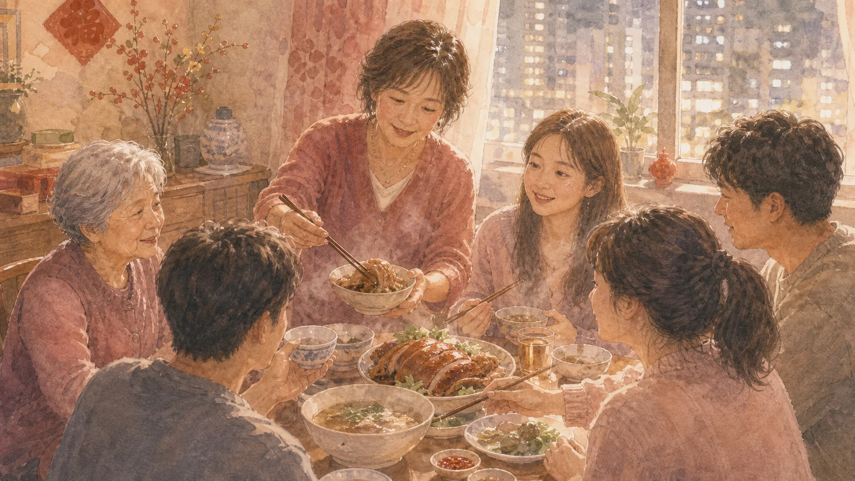 團年飯桌上冒熱氣的滷水鵝