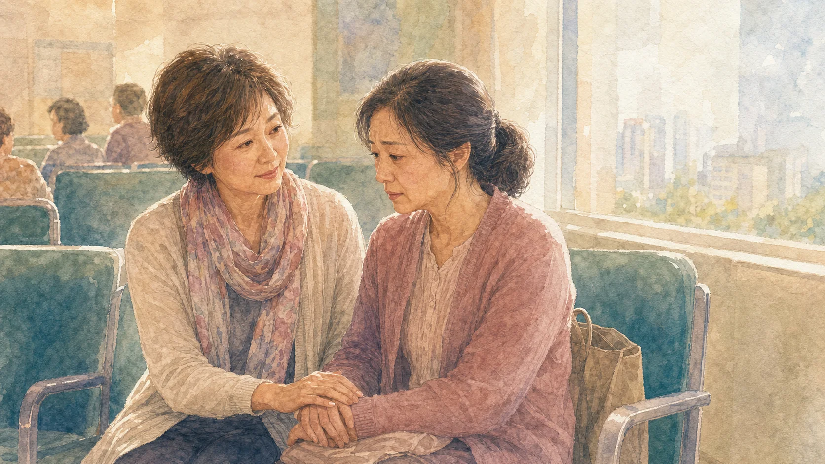 醫院等候室裡兩位母親