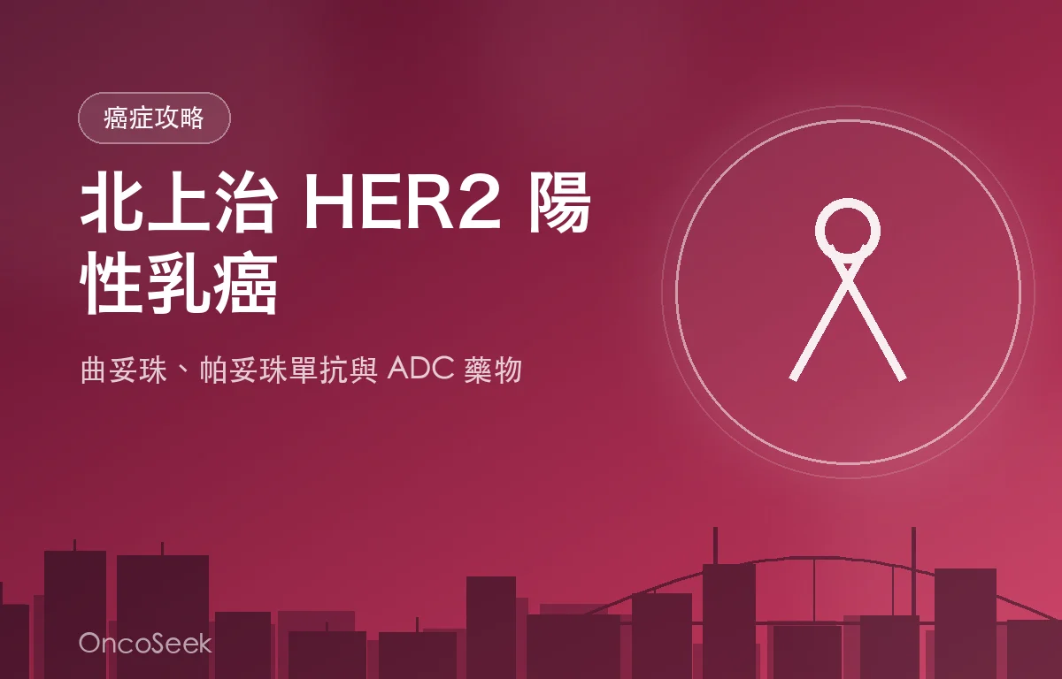 HER2 標靶藥物與乳腺細胞圖示，象徵北上治療 HER2 陽性乳癌的醫療與希望